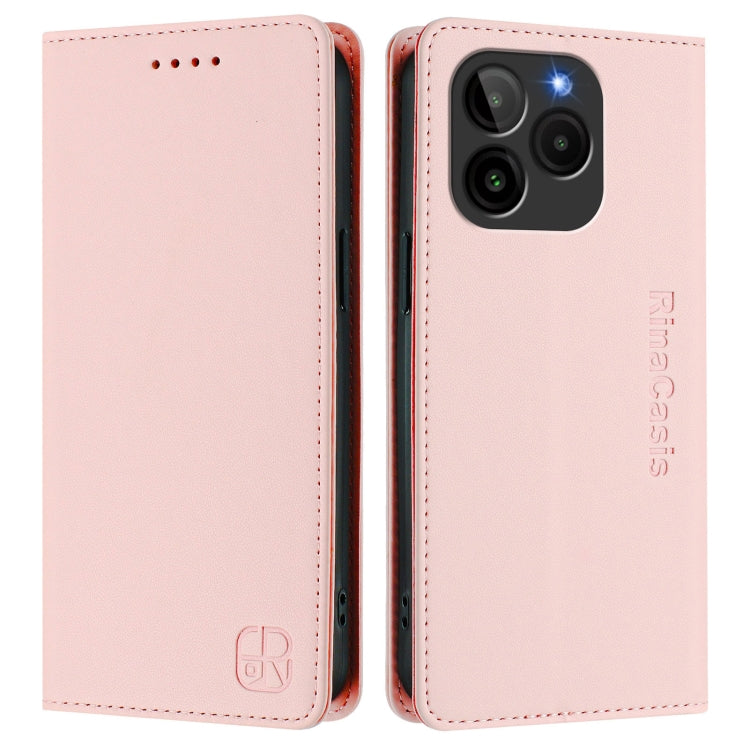 For BLU G54 RC01 Dual-Folded Magnetic Suction RFID Leather Phone Case