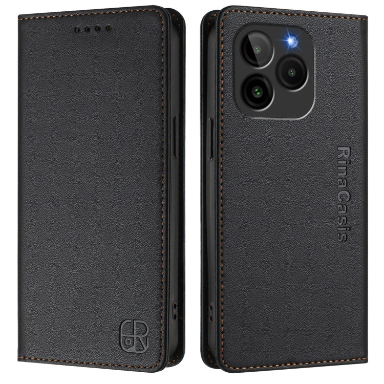 For BLU G54 RC01 Dual-Folded Magnetic Suction RFID Leather Phone Case