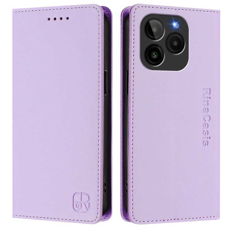 For BLU G54 RC01 Dual-Folded Magnetic Suction RFID Leather Phone Case