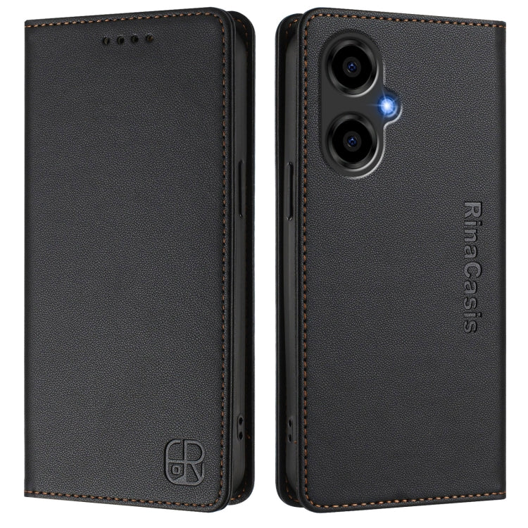 For BLU G64 RC01 Dual-Folded Magnetic Suction RFID Leather Phone Case