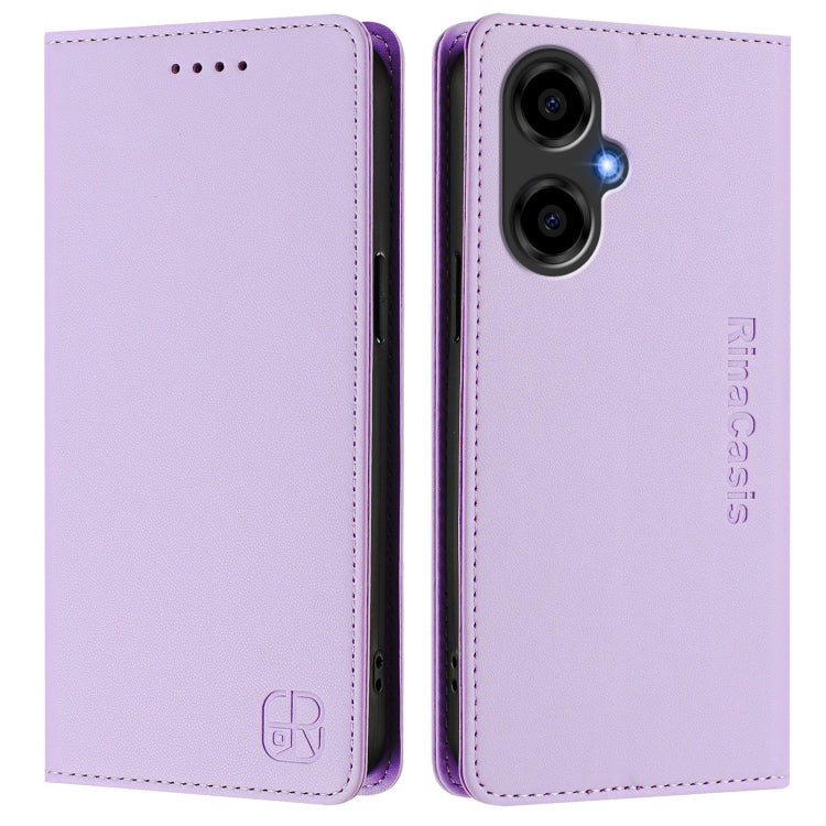 For BLU G64 RC01 Dual-Folded Magnetic Suction RFID Leather Phone Case