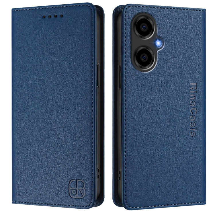 For BLU G64 RC01 Dual-Folded Magnetic Suction RFID Leather Phone Case