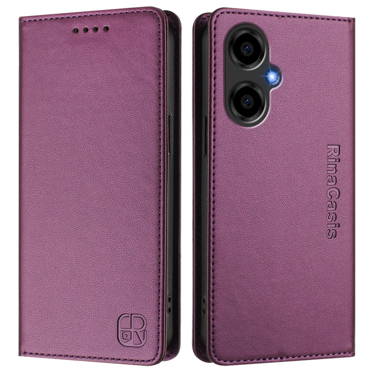 For BLU G64 RC01 Dual-Folded Magnetic Suction RFID Leather Phone Case