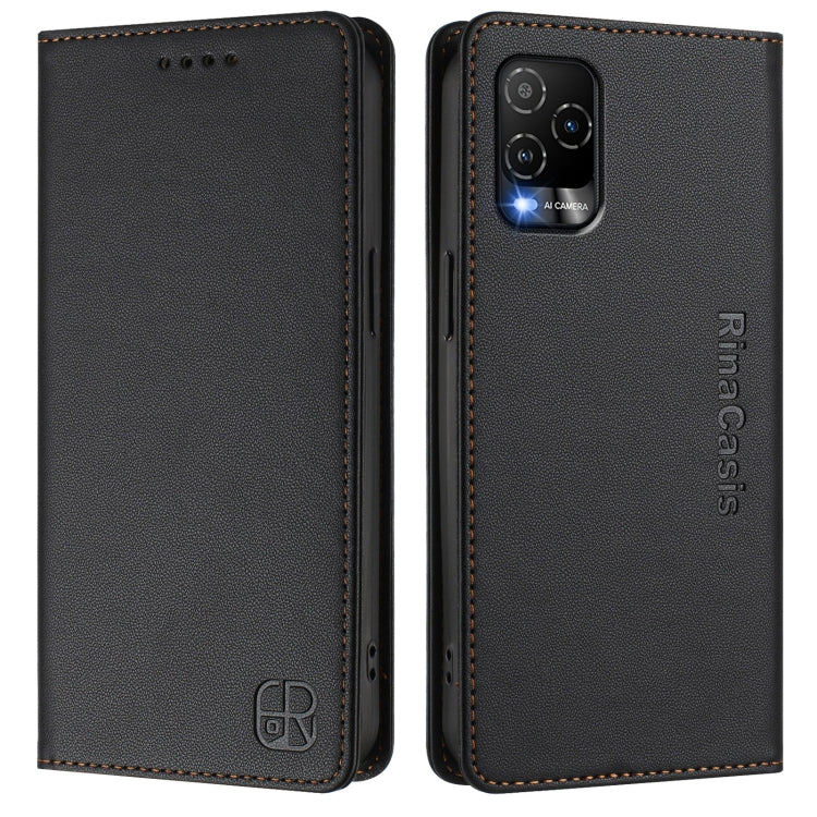 For BLU View 5 Pro RC01 Dual-Folded Magnetic Suction RFID Leather Phone Case