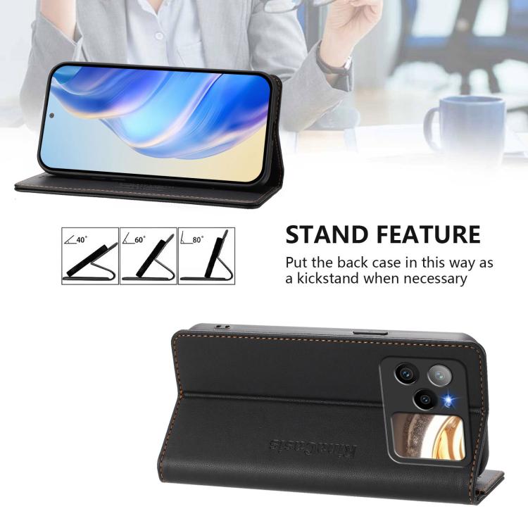 For BLU Bold N4 RC01 Dual-Folded Magnetic Suction RFID Leather Phone Case