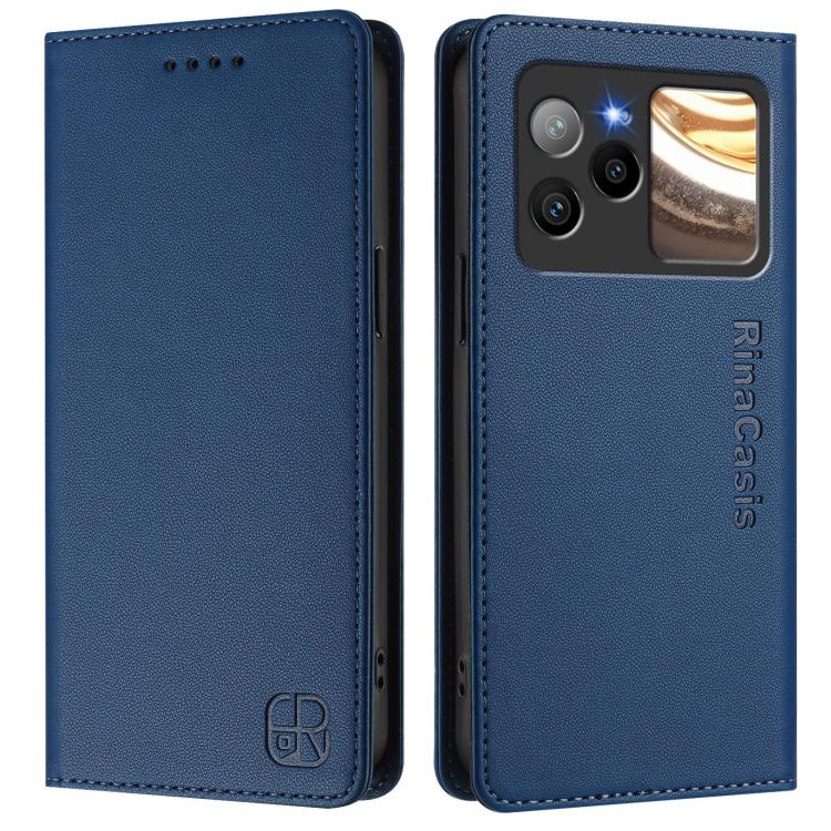 For BLU Bold N4 RC01 Dual-Folded Magnetic Suction RFID Leather Phone Case