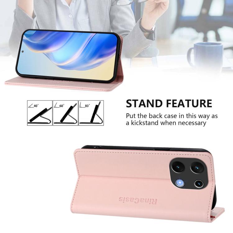 For UMIDIGI Note 100 RC01 Dual-Folded Magnetic Suction RFID Leather Phone Case