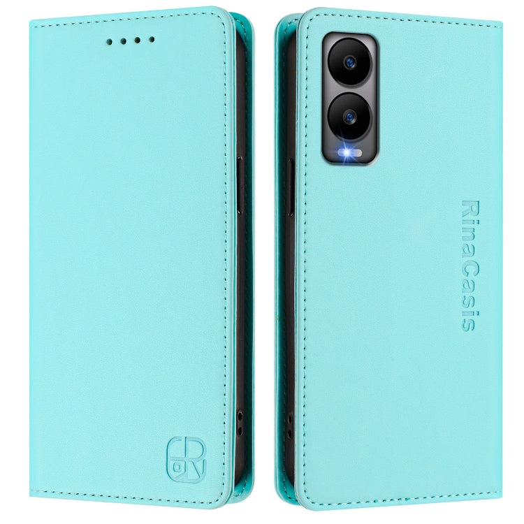 For Cricket Debut S3 RC01 Dual-Folded Magnetic Suction RFID Leather Phone Case