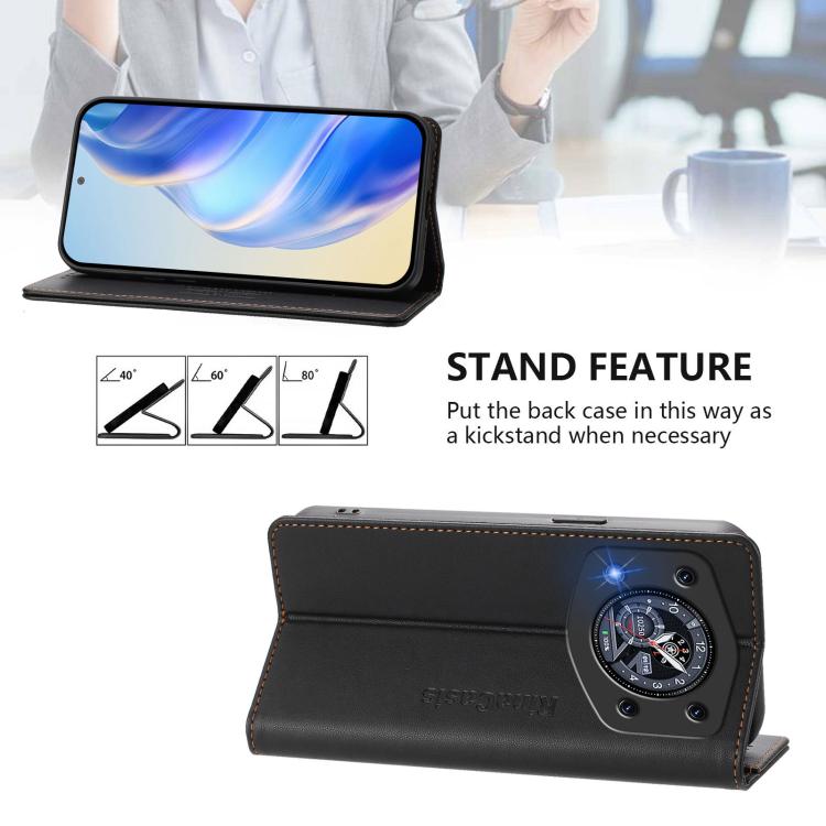 For Cubot A30 RC01 Dual-Folded Magnetic Suction RFID Leather Phone Case