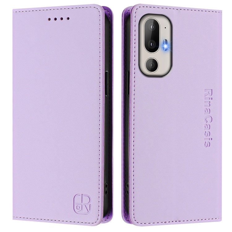 For HTC U24 Pro RC01 Dual-Folded Magnetic Suction RFID Leather Phone Case