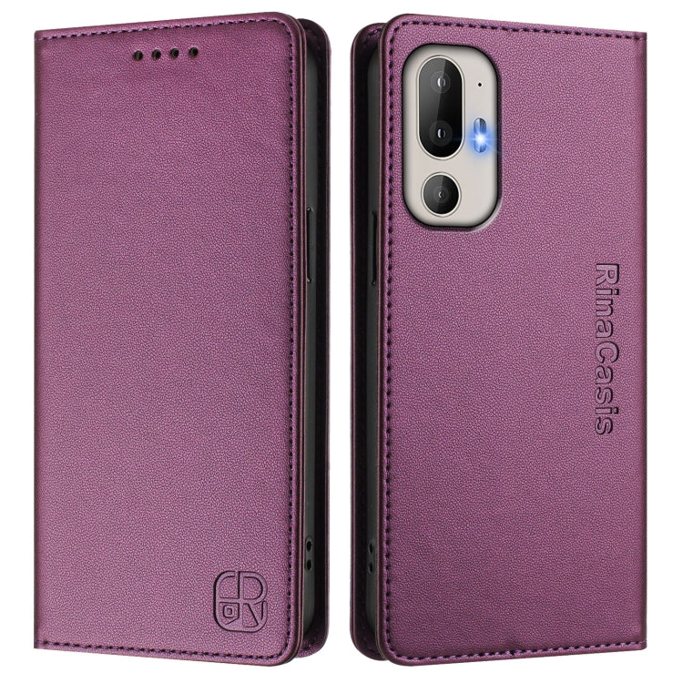 For HTC U24 Pro RC01 Dual-Folded Magnetic Suction RFID Leather Phone Case