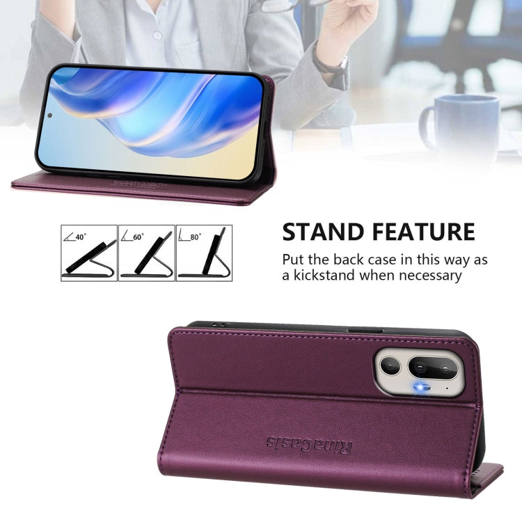 For HTC U24 Pro RC01 Dual-Folded Magnetic Suction RFID Leather Phone Case