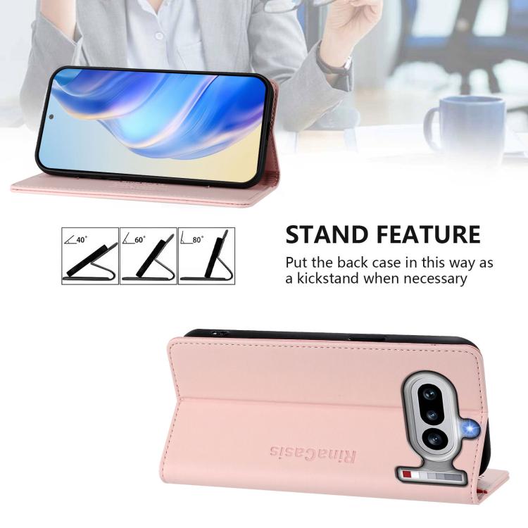 For Nothing Phone 4a RC01 Dual-Folded Magnetic Suction RFID Leather Phone Case