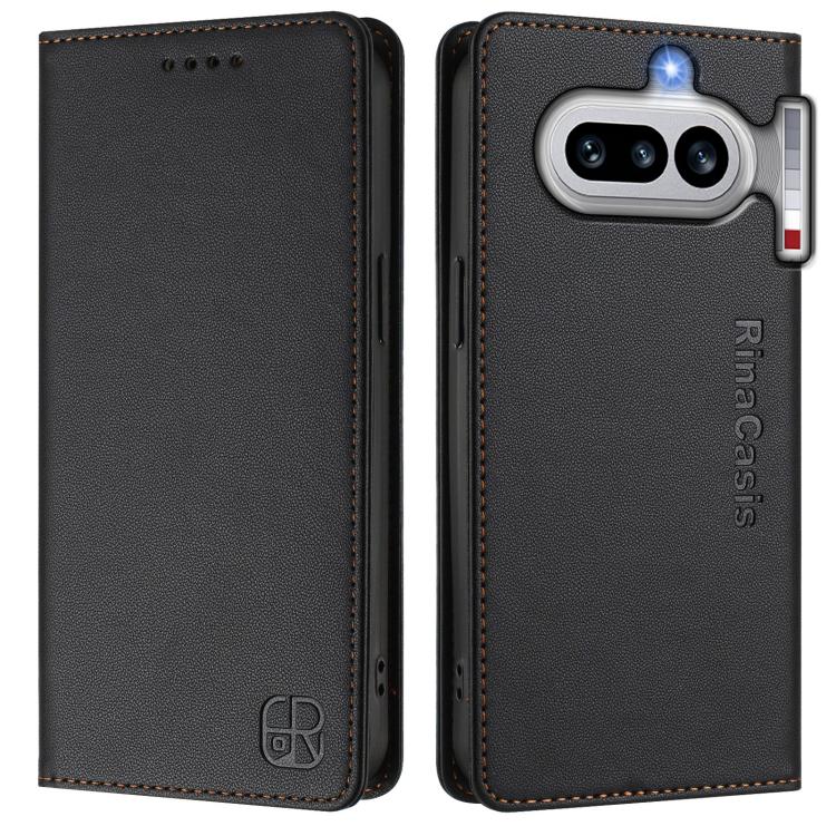 For Nothing Phone 4a RC01 Dual-Folded Magnetic Suction RFID Leather Phone Case