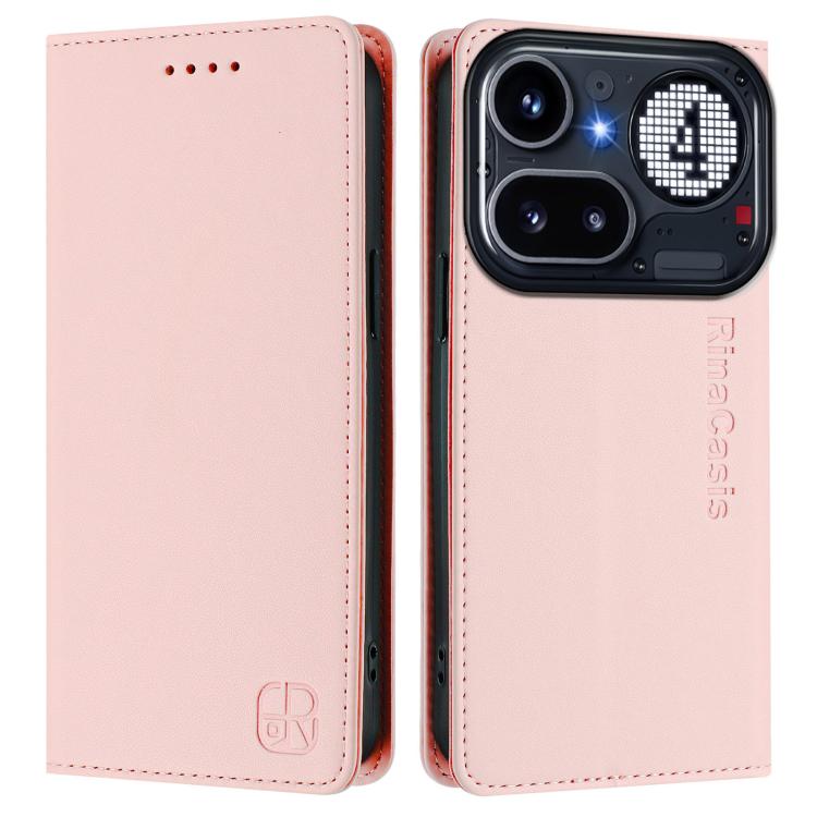For Nothing Phone 4a Pro RC01 Dual-Folded Magnetic Suction RFID Leather Phone Case
