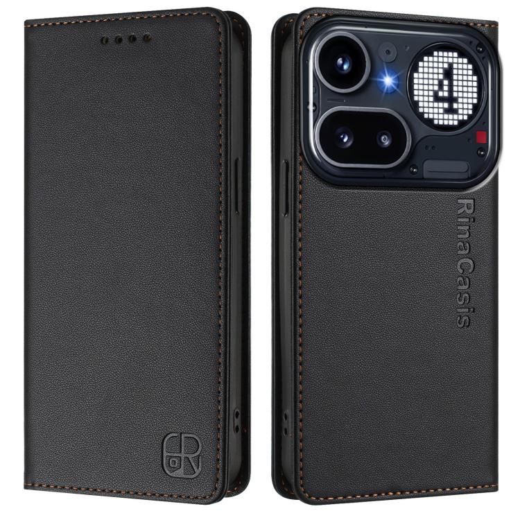 For Nothing Phone 4a Pro RC01 Dual-Folded Magnetic Suction RFID Leather Phone Case