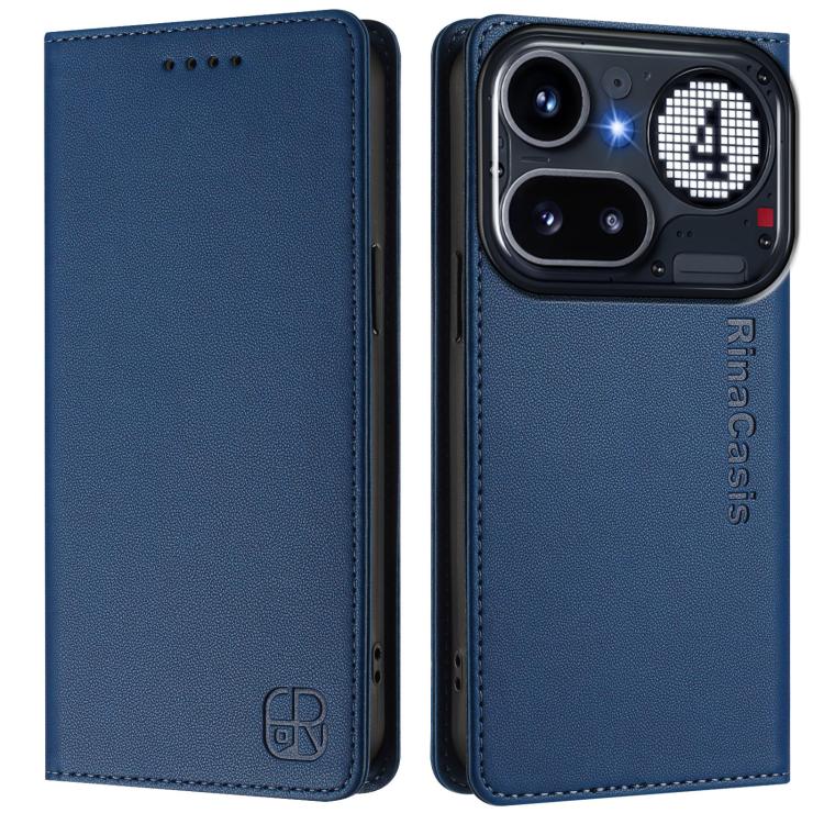 For Nothing Phone 4a Pro RC01 Dual-Folded Magnetic Suction RFID Leather Phone Case