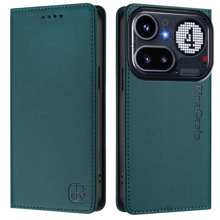 For Nothing Phone 4a Pro RC01 Dual-Folded Magnetic Suction RFID Leather Phone Case