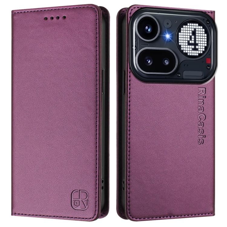 For Nothing Phone 4a Pro RC01 Dual-Folded Magnetic Suction RFID Leather Phone Case