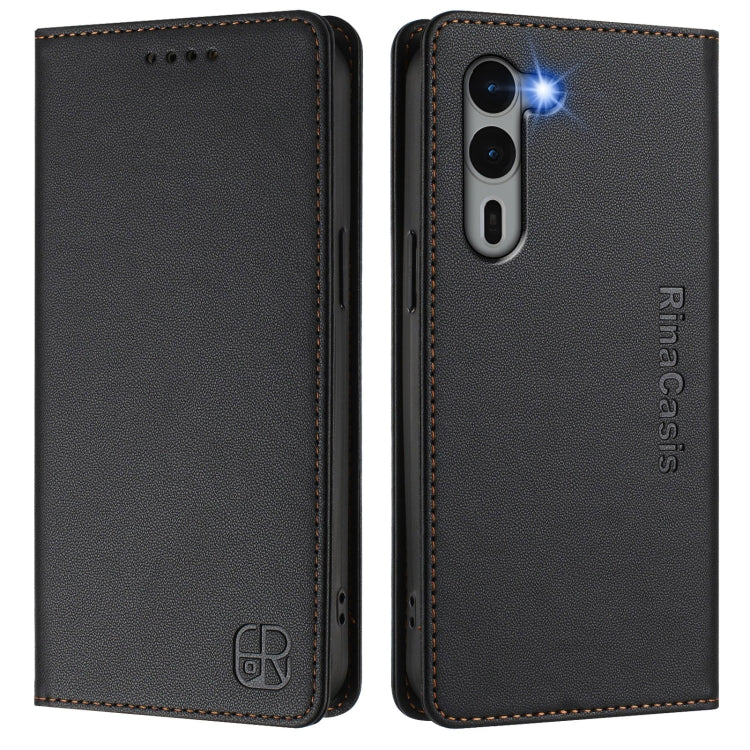 For Fujitsu Arrows We2 Plus / F-51E RC01 Dual-Folded Magnetic Suction RFID Leather Phone Case