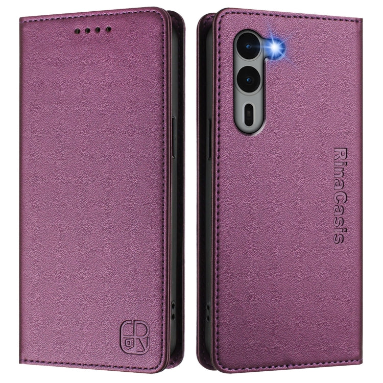 For Fujitsu Arrows We2 Plus / F-51E RC01 Dual-Folded Magnetic Suction RFID Leather Phone Case