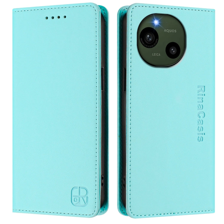 For Sharp Aquos R9 SH-51E RC01 Dual-Folded Magnetic Suction RFID Leather Phone Case