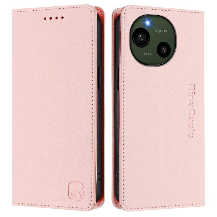 For Sharp Aquos R9 SH-51E RC01 Dual-Folded Magnetic Suction RFID Leather Phone Case