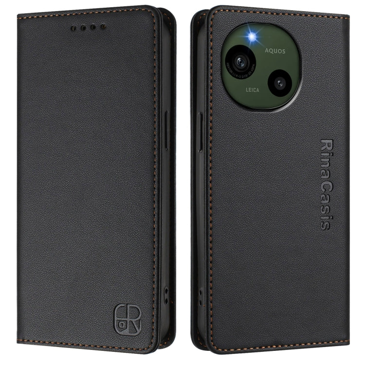 For Sharp Aquos R9 SH-51E RC01 Dual-Folded Magnetic Suction RFID Leather Phone Case