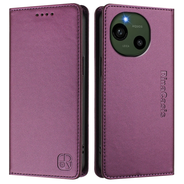 For Sharp Aquos R9 SH-51E RC01 Dual-Folded Magnetic Suction RFID Leather Phone Case