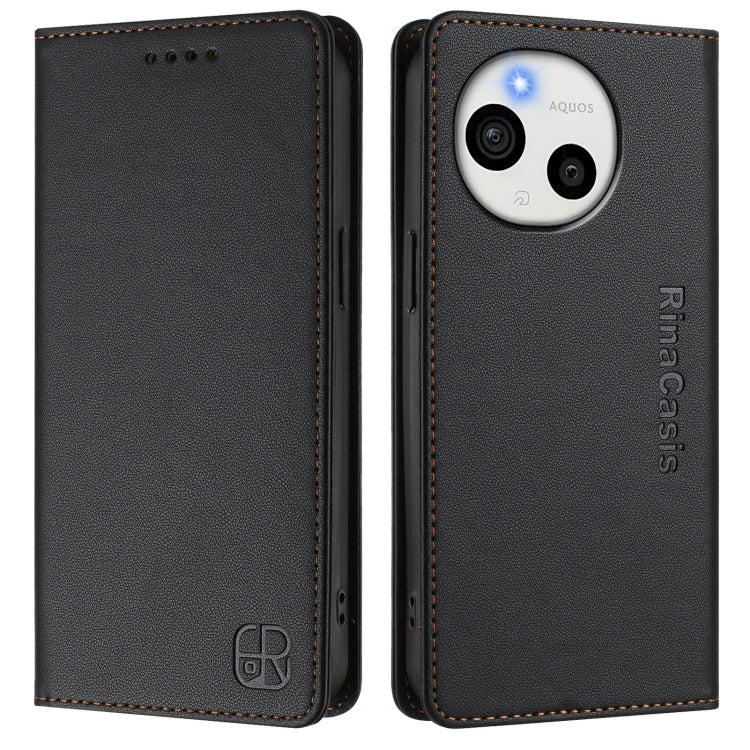 For Sharp Aquos Sense9 RC01 Dual-Folded Magnetic Suction RFID Leather Phone Case