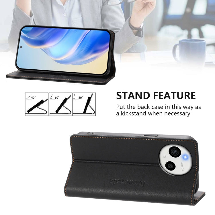 For Sharp Aquos Sense9 RC01 Dual-Folded Magnetic Suction RFID Leather Phone Case