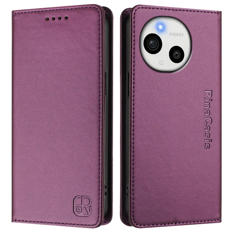 For Sharp Aquos Sense9 RC01 Dual-Folded Magnetic Suction RFID Leather Phone Case