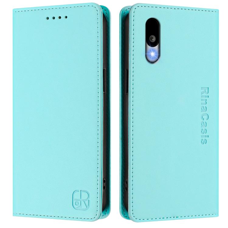 For Sharp Basio Active3 RC01 Dual-Folded Magnetic Suction RFID Leather Phone Case