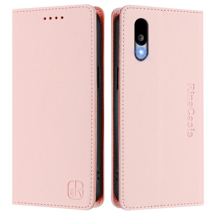 For Sharp Basio Active3 RC01 Dual-Folded Magnetic Suction RFID Leather Phone Case