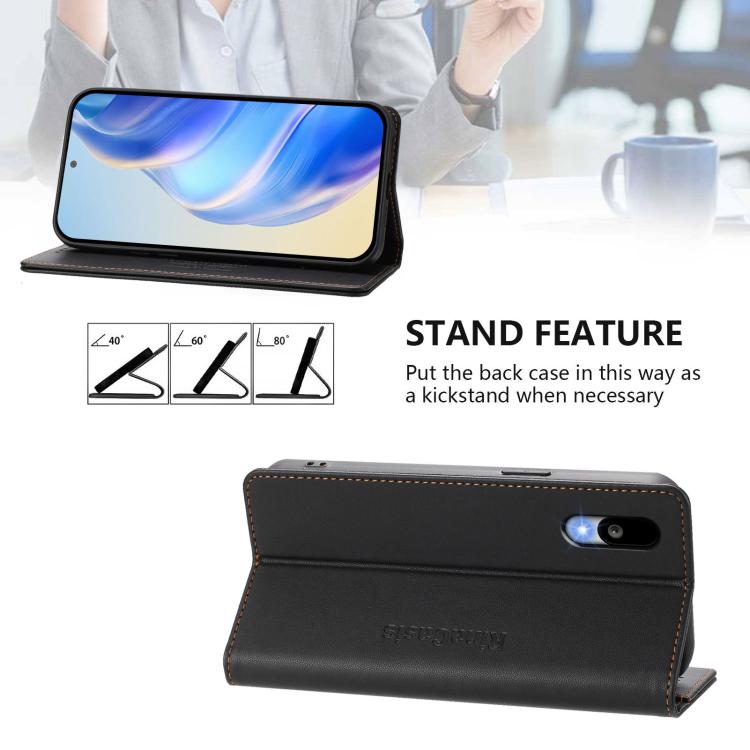 For Sharp Basio Active3 RC01 Dual-Folded Magnetic Suction RFID Leather Phone Case