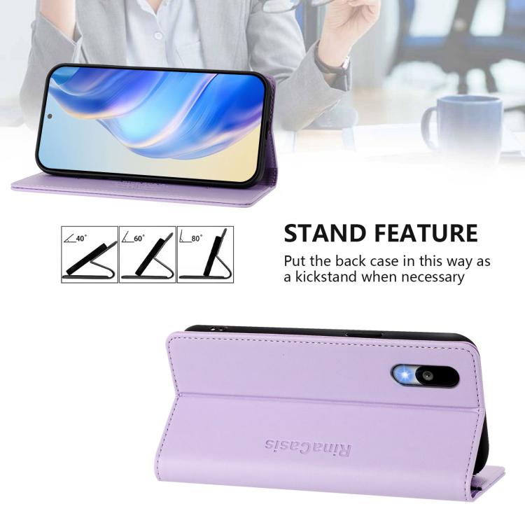 For Sharp Basio Active3 RC01 Dual-Folded Magnetic Suction RFID Leather Phone Case