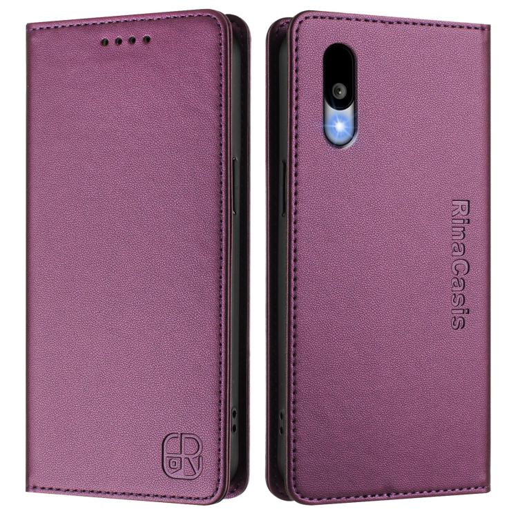 For Sharp Basio Active3 RC01 Dual-Folded Magnetic Suction RFID Leather Phone Case