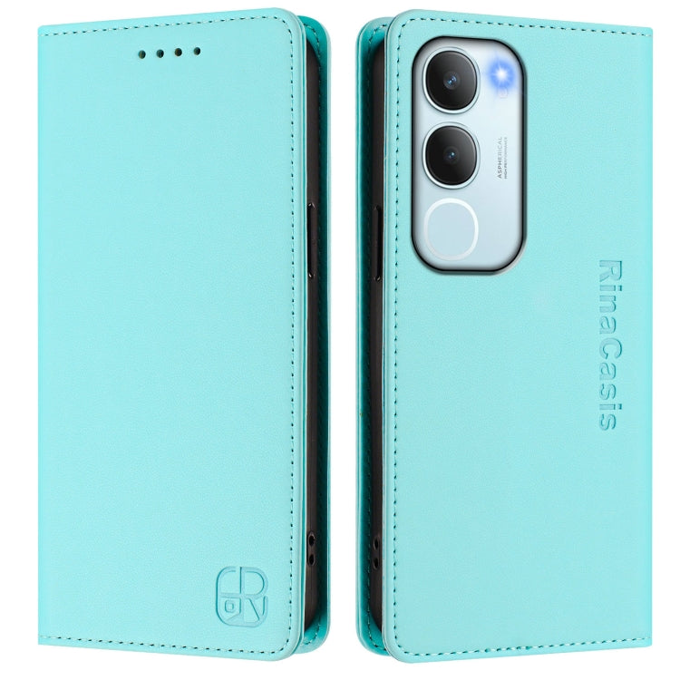 For vivo Y19s 4G Global RC01 Dual-Folded Magnetic Suction RFID Leather Phone Case