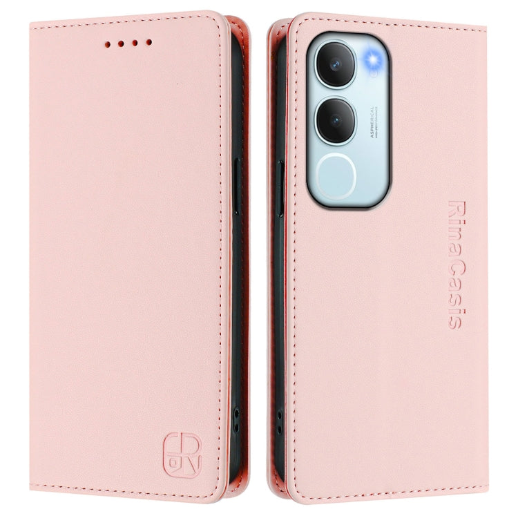 For vivo Y19s 4G Global RC01 Dual-Folded Magnetic Suction RFID Leather Phone Case