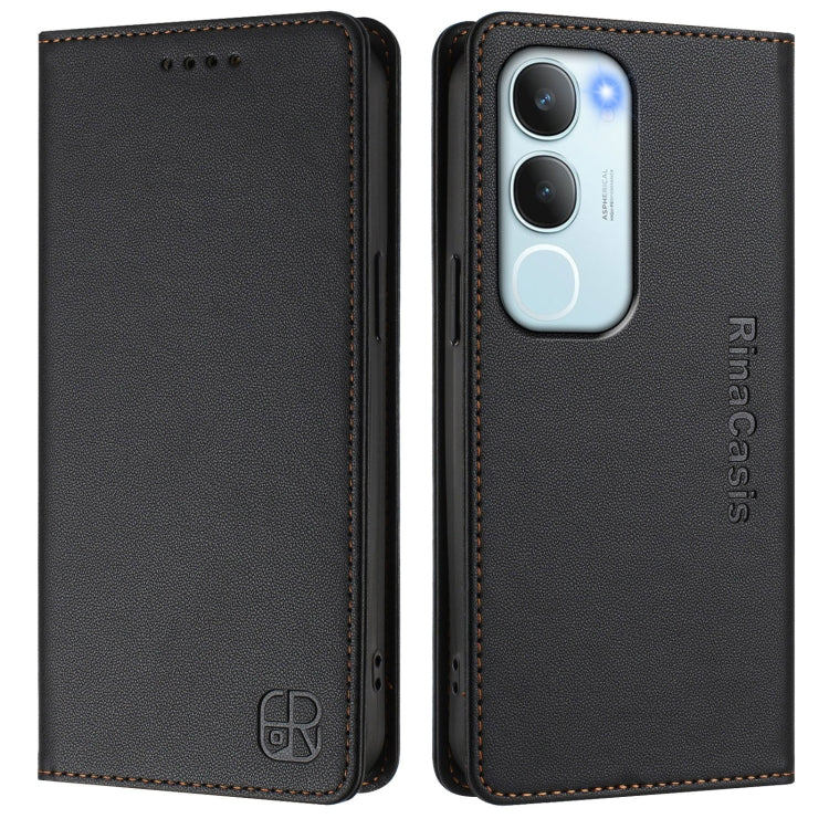 For vivo Y19s 4G Global RC01 Dual-Folded Magnetic Suction RFID Leather Phone Case