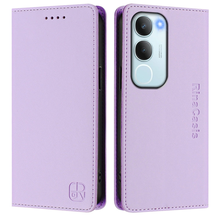For vivo Y19s 4G Global RC01 Dual-Folded Magnetic Suction RFID Leather Phone Case