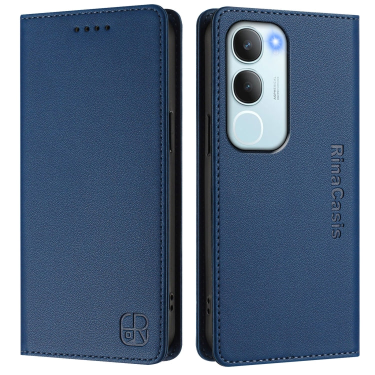 For vivo Y19s 4G Global RC01 Dual-Folded Magnetic Suction RFID Leather Phone Case