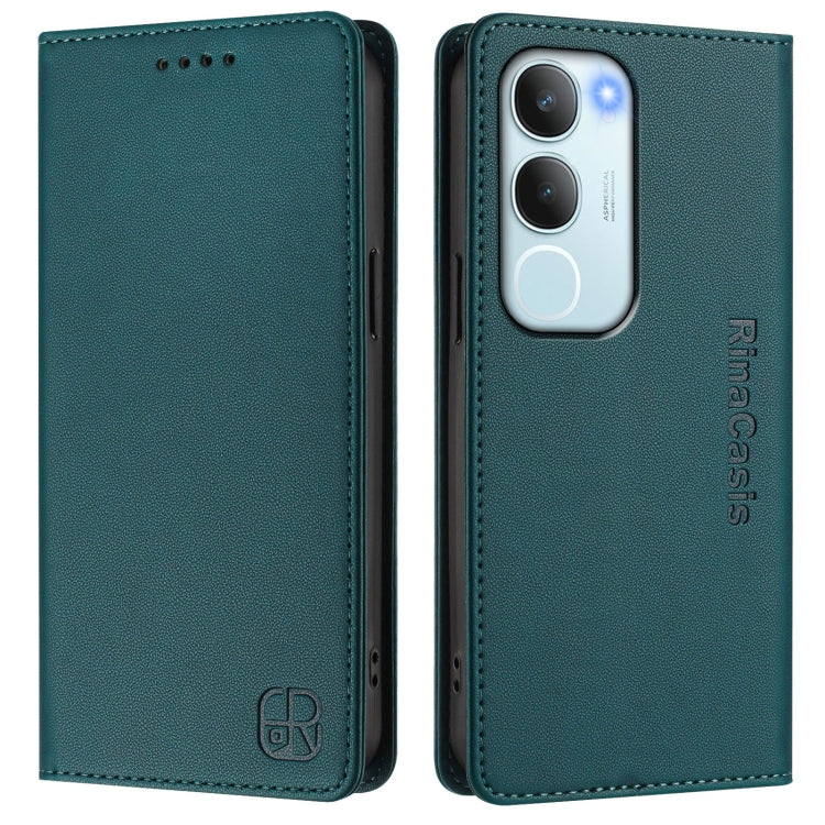For vivo Y19s 4G Global RC01 Dual-Folded Magnetic Suction RFID Leather Phone Case