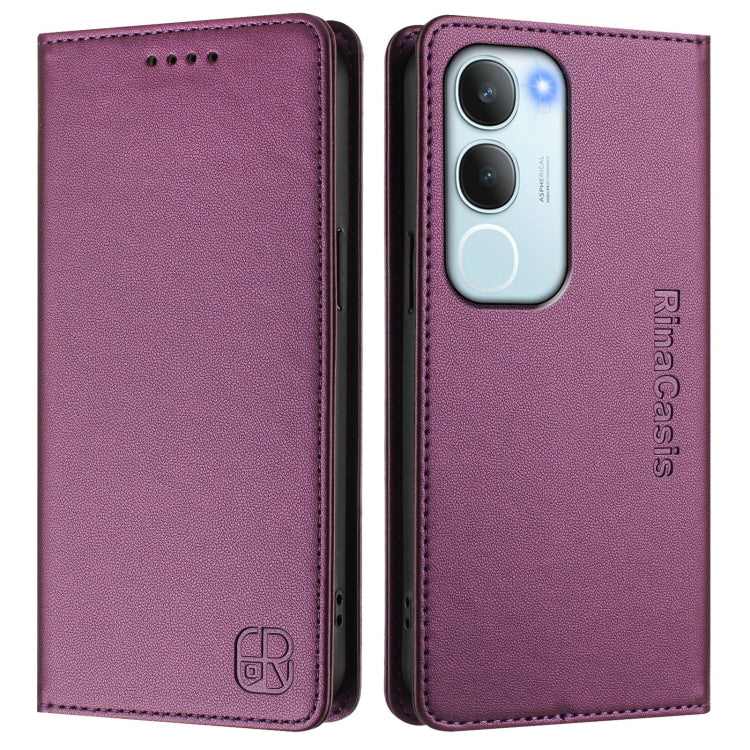 For vivo Y19s 4G Global RC01 Dual-Folded Magnetic Suction RFID Leather Phone Case