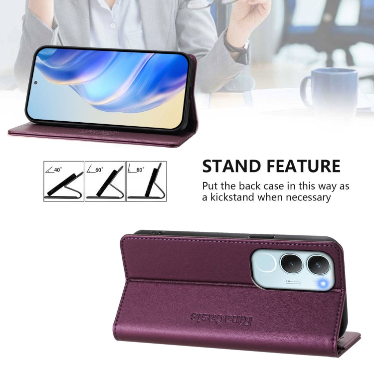 For vivo Y19s 4G Global RC01 Dual-Folded Magnetic Suction RFID Leather Phone Case