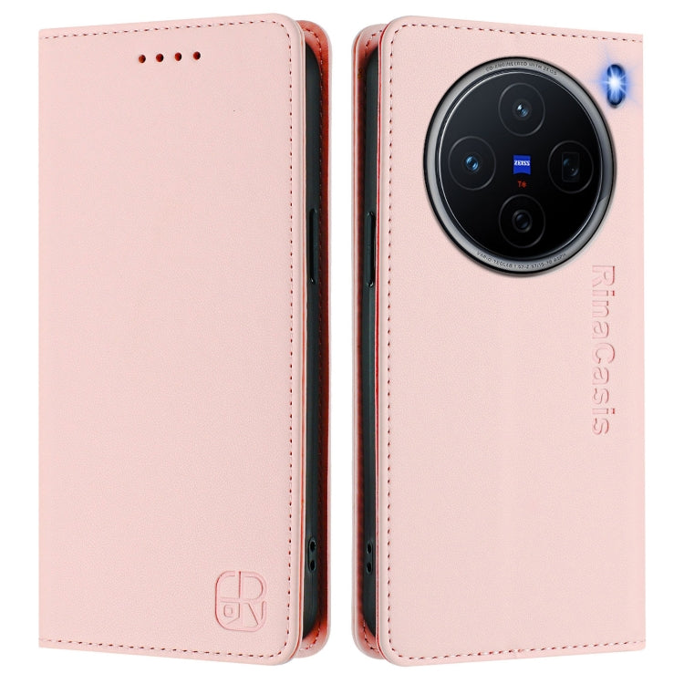 For vivo X200 RC01 Dual-Folded Magnetic Suction RFID Leather Phone Case