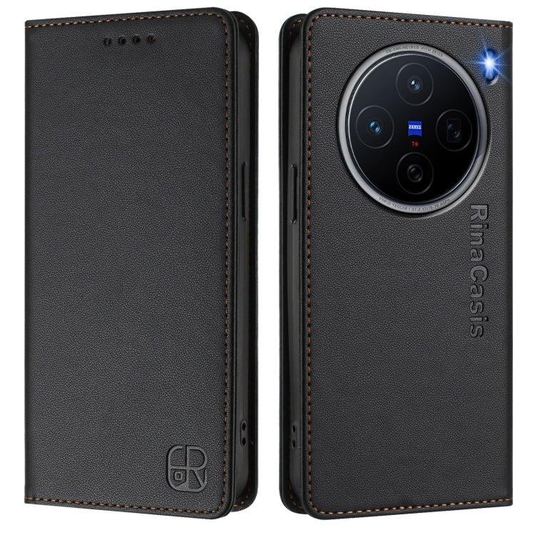 For vivo X200 RC01 Dual-Folded Magnetic Suction RFID Leather Phone Case