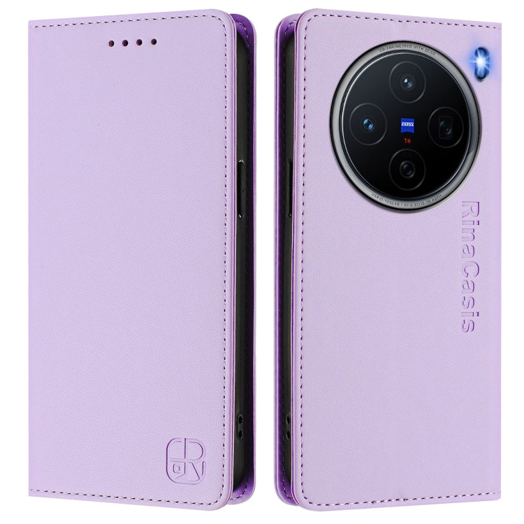 For vivo X200 RC01 Dual-Folded Magnetic Suction RFID Leather Phone Case