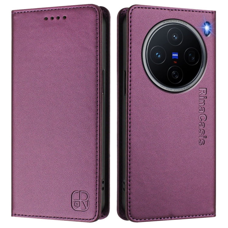 For vivo X200 RC01 Dual-Folded Magnetic Suction RFID Leather Phone Case