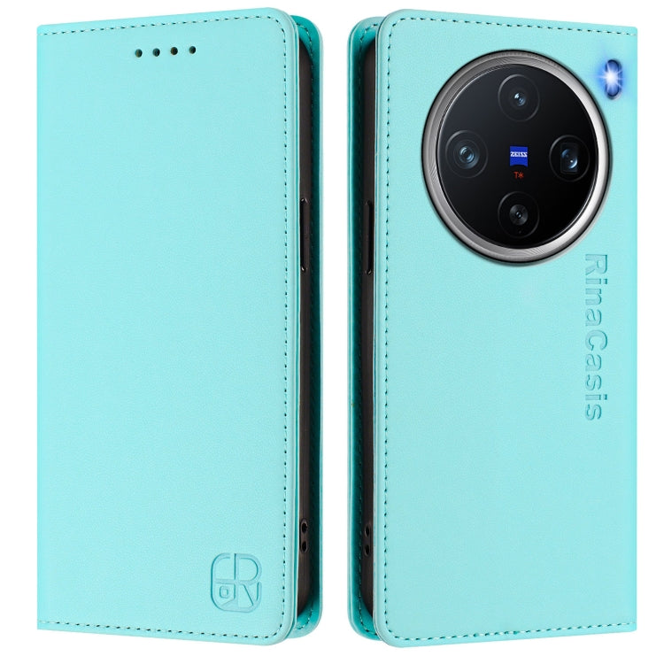 For vivo X200 Pro mini RC01 Dual-Folded Magnetic Suction RFID Leather Phone Case